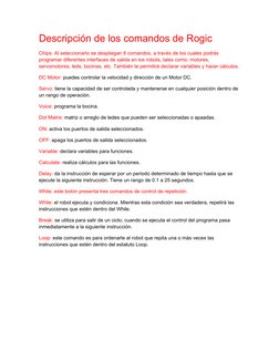 Descripción de los comandos de Rogic
Chips: Al seleccionarlo se despliegan 8 comandos, a través de los cuales podrás 
program