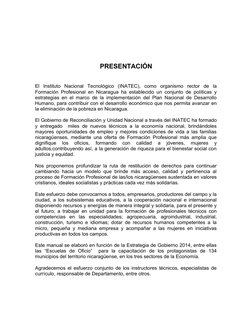PRESENTACIÓN
El  Instituto  Nacional  Tecnológico  (INATEC),  como  organismo  rector  de  la
Formación Profesional en Nicara