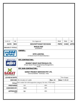 11.05.22
00
For Approval
PKR
PKK
SK
DATE
REV
DESCRIPTIONOF REVISION
PRPD
CHKD
APPD
PROJECT TITLE:
BHILAI FGD
(2X250MW)
OWNER: