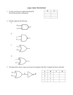0
1
1
1
1
0
0
0
B
A
C
Q
Logic Gate Worksheet
1.
A Logic circuit has two inputs being X and Y 
fill in all the possible combin
