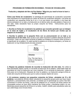 PROGRAMA DE FORMACIÓN EN IDIOMAS - FICHAS DE VOCABULARIO
Traducido y adaptado del libro de Paul Nation “What do you need to k