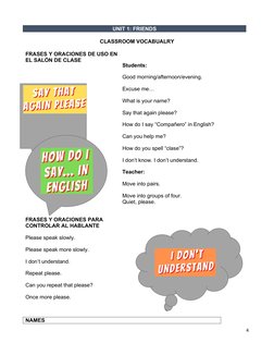 UNIT 1: FRIENDS
CLASSROOM VOCABUALRY
FRASES Y ORACIONES DE USO EN
EL SALÓN DE CLASE
Students:
Good morning/afternoon/evening.