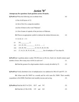 Section “B” 
Attempt any five questions. Each question carries 10 marks. 
Q.No.01 (a) Write the following sets in tabular