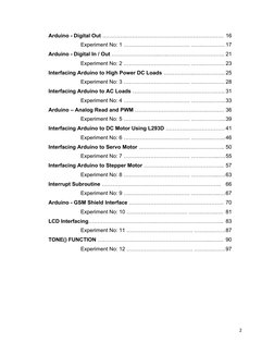 Arduino - Digital Out …………..……………………………………………… 16
Experiment No: 1 ………………………………. …….………… 17
Arduino - Digital In / Out ………………