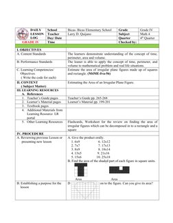 DAILY
                LESSON
                LOG
School
Bicas- Bicas Elementary School
Grade
Grade IV
Teacher