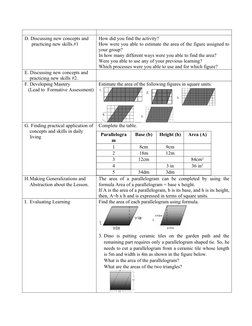 D. Discussing new concepts and 
practicing new skills.#1
How did you find the activity?
How were you able to estimate the are