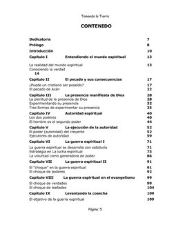 Tomando la Tierra 
 
Página: 5 
CONTENIDO 
Dedicatoria 
 
 
 
 
 
 
 
 
 
7 
 
Prólogo  
 
 
 
 
 
 
 
 
 
8 
 
Introducción