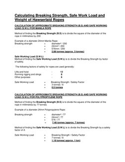 Wire Rope Breaking Strength Chart.pdf Breaking Strength Calculations for Ropes | PDF | Rope | Building ...