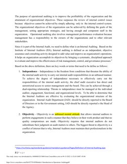 2 | P a g e  
 
The purpose of operational auditing is to improve the profitability of the organization and the  
attainment