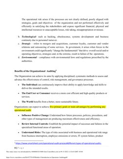 4 | P a g e  
 
 
The operational risk arises if the processes are not clearly defined, poorly aligned with 
strategies, goal