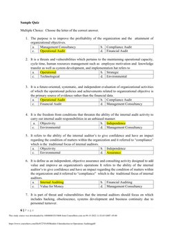 6 | P a g e  
 
Sample Quiz 
 
Multiple Choice:  Choose the letter of the correct answer. 
 
1. The purpose is to improve the