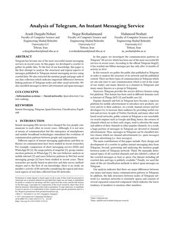 Analysis of Telegram, An Instant Messaging Service
Arash Dargahi Nobari
Faculty of Computer Science and
Engineering Shahid Be