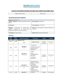 Plan de Auditoría Interna ISO 9001:2015 | PDF