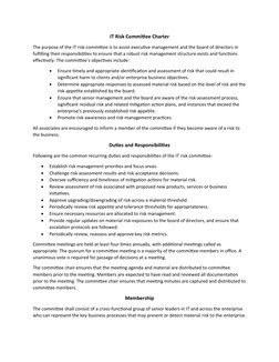 IT Risk Committee Charter
The purpose of the IT risk committee is to assist executive management and the board of directors i