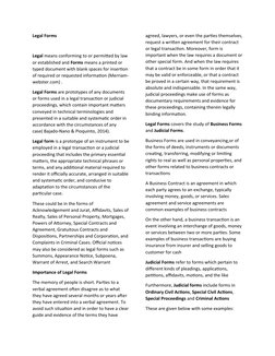 Legal Forms
Legal means conforming to or permitted by law 
or established and Forms means a printed or 
typed document with b