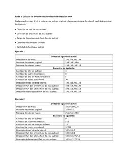 Parte 2: Calcular la división en subredes de la dirección IPv4
Dada una dirección IPv4, la máscara de subred original y la nu