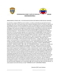 COORDINACION DE ROBO Y HURTO DE VEHICULOS
 "ACTA DE
INVESTIGACION PENAL "
BARQUISIMETO, ESTADO LARA , A LOS DOS DIAS D