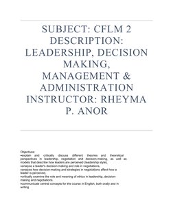 CFLM 2: Leadership and Decision Making | PDF | Leadership | Decision Making