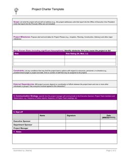 Project Charter Template
Scope List what the project will and will not address (e.g., this project addresses units that repor