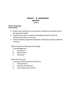 PROJECT     &  ASSIGNMENT 
                                                        BIOLOGY 
  
CLASS X  
    
PR