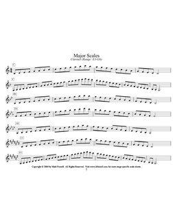 
Major Scales
Clarinet (Range: E3-G6)
 
C




 
F
