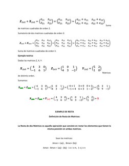 Suma 
de matrices cuadradas de orden 2. 
Sumatorio de dos matrices cuadradas de orden 3: 
Suma de matrices cuadradas de orden
