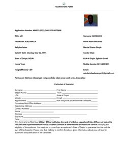 GUARANTOR'S FORM
Surname: ______________________________________ First Name: ____________________________________
Middle Name