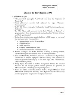 Organizational Behavior
MBA 1ST SEM (MM)
Page 1
Chapter-1:- Introduction to OB
Evolution of OB
The great Greek