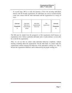Organizational Behavior
MBA 1ST SEM (MM)
Page 3
External
Organizatio
n
Individual
Individual
Th