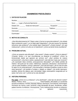 1 
 
 
ANAMNESIS PSICOLÓGICA 
I. DATOS DE FILIACION 
Nombre: _________________________________________________  Edad: _______