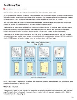 Feb 16, 2015 by Mike Holt NEC Trainer / Consultant, Mike Holt Enterprises 949 Articles
Box Sizing Tips
ecmweb.com/code-basics