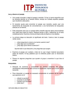 ESTUDIO BÍBLICO INDUCTIVO 
Lea y observe el pasaje. 
 
• Uno puede consultar o elegir el pasaje a estudiar. Si hay un te