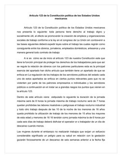 hjklzxcvbnmqwertyuiopasdfghjklzxc
Artículo 123 de la Constitución política de los Estados Unidos
mexicanos
Artículo 123 de la