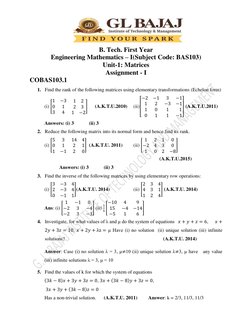 B.Tech First Year Math Assignment I | PDF | Matrix (Mathematics ...