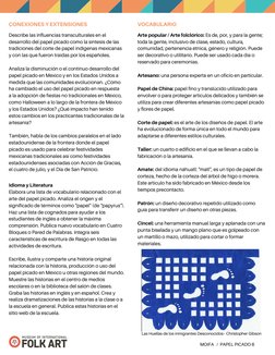 MOIFA   /  PAPEL PICADO 6
CONEXIONES Y EXTENSIONES
Describe las influencias transculturales en el
desarrollo del papel picado