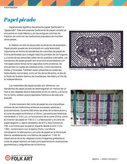 MOIFA   /  PAPEL PICADO 7
 
          Papel picado significa literalmente papel "perforado" o
"agujerado". Este arte popular
