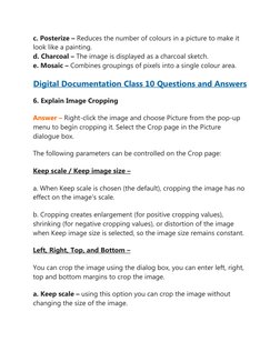 c. Posterize – Reduces the number of colours in a picture to make it 
look like a painting.
d. Charcoal – The image is displa