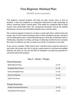 Free Beginner Workout Plan
OWNER: @alive.motivation
This beginner workout program will help you gain muscle mass as fast as
p