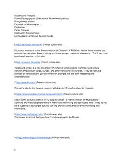 3 
Vocabulaire Français 
Fiches Pedagogiques (Educational Worksheets/packets)   
Français des affaires 
Expressions idiomat