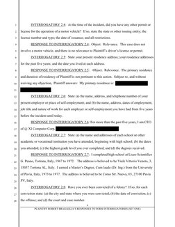 Fall Down Interrogatories Plaintiff's Responses to Form Interrogatories | PDF