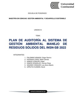MAESTRÍA EN CIENCIAS: GESTIÓN AMBIENTAL Y DESARROLLO SOSTENIBLE 
 
 
 
UNIDAD III: 
 
TEMA: 
PLAN DE AUDITORÍA AL