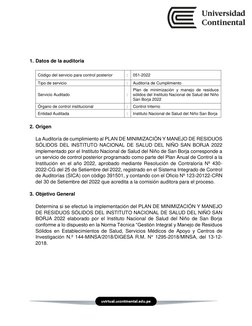 1. Datos de la auditoria 
 
Código del servicio para control posterior 
: 
051-2022 
Tipo de servicio  
: 
Audito