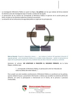 
La investigación (Ministerio Público es quien la dirige y las policías son las que realizan de forma material
los distintos
