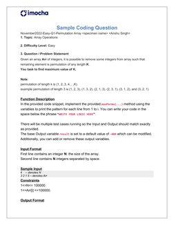 Sample Lengthy Imocha Python. Question Max K from Permutation Array Problem | PDF | Array Data Structure ...