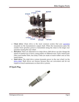Bike Engine Parts 
 
TheEngineersPost.com 
Page 6 
 
 
 
Chain drive: Chain drive is the most common system that uses sprock