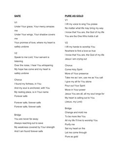 SAFE
V1
Under Your grace, Your mercy amazes 
me                                                      
Under Your wings, Your