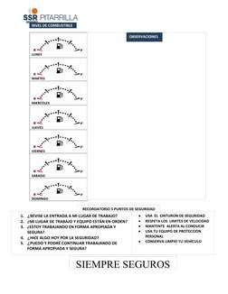 LUNES
MARTES
MIERCOLES
JUEVES
VIERNES
SABADO
DOMINGO
OBSERVACIONES

USA  EL  CINTURON DE SEGURIDAD

RESPETA LO