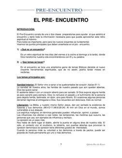 Iglesia Rey de Reyes 
7 
EL PRE- ENCUENTRO     
 
 
INTRODUCCIÓN: 
 
El Pre-Encuentro consta de una o dos clases  preparato