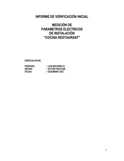 1 
 
INFORME DE VERIFICACIÓN INICIAL 
 
MEDICIÓN DE  
PARAMETROS ELECTRICOS   
DE IN