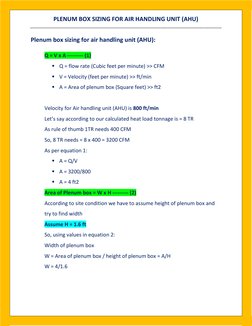 PLENUM BOX SIZING FOR AIR HANDLING UNIT (AHU) 
______________________________________________________________________________